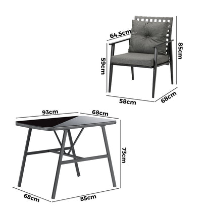 Livsip 2 Seater Outdoor Dining Set with Table Grey &amp; Black-Outdoor Dining Set-PEROZ Accessories