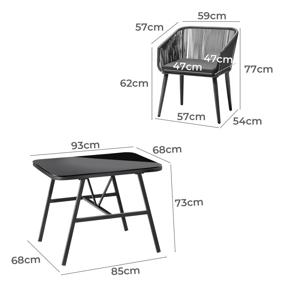 Livsip Outdoor Dining Setting 3 Piece Lounge Patio Furniture Table Chairs Set-Outdoor Patio Sets-PEROZ Accessories