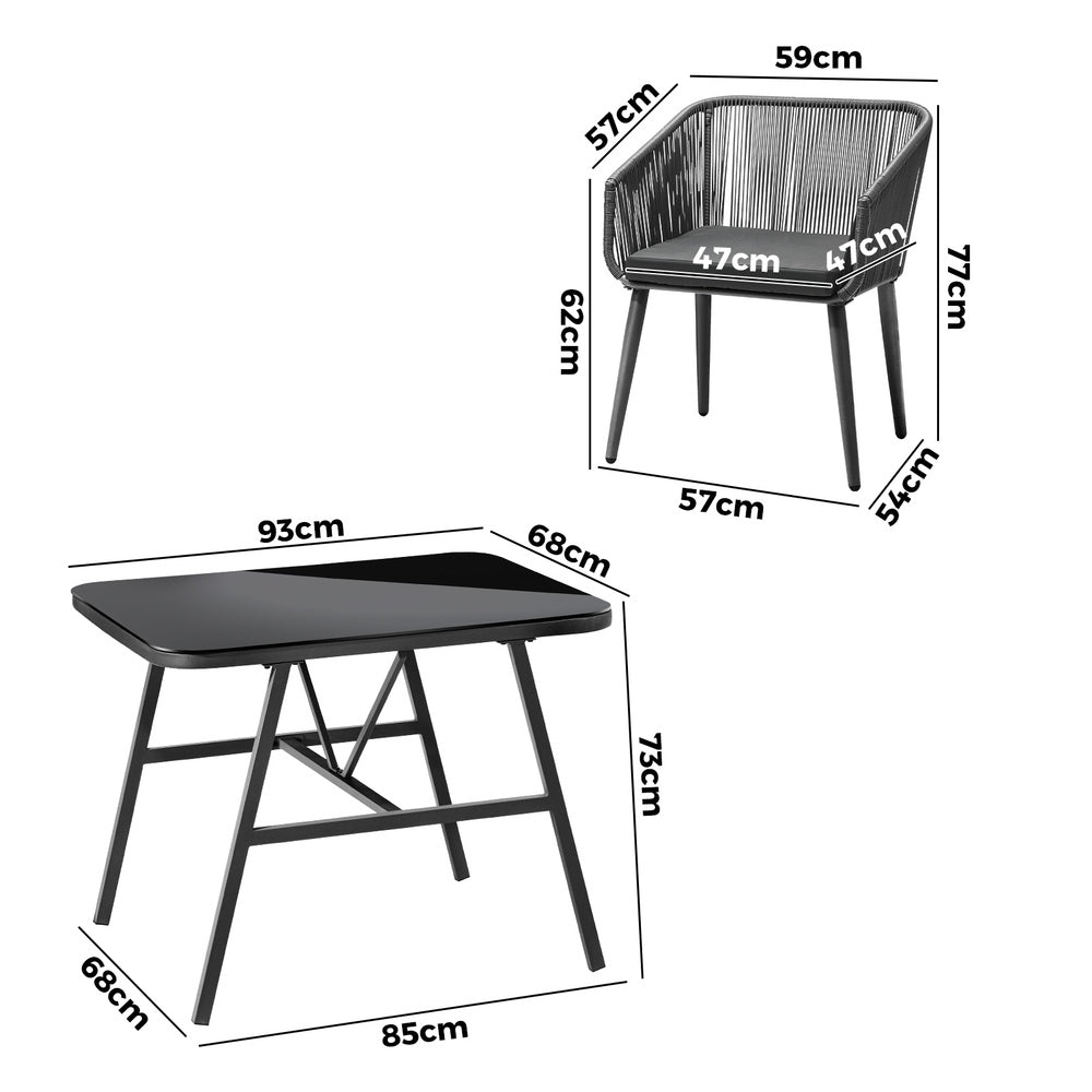 Livsip Outdoor Dining Setting 3 Piece Lounge Patio Furniture Table Chairs Set-Outdoor Patio Sets-PEROZ Accessories