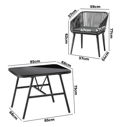 Livsip Outdoor Dining Setting 3 Piece Lounge Patio Furniture Table Chairs Set-Outdoor Patio Sets-PEROZ Accessories