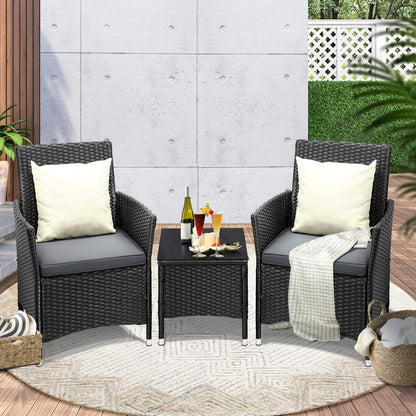 Livsip Outdoor Furniture 3 Piece Wicker Bistro Set Patio Chairs Table Garden-Outdoor Patio Set-PEROZ Accessories