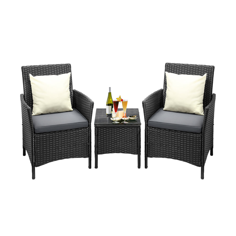 Livsip Outdoor Furniture 3 Piece Wicker Bistro Set Patio Chairs Table Garden-Outdoor Patio Set-PEROZ Accessories