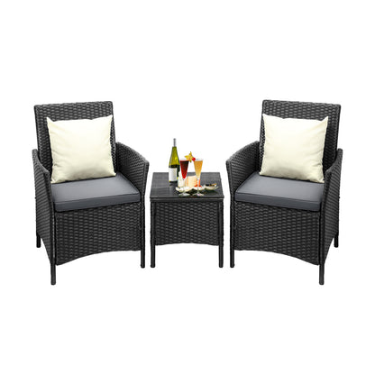 Livsip Outdoor Furniture 3 Piece Wicker Bistro Set Patio Chairs Table Garden-Outdoor Patio Set-PEROZ Accessories