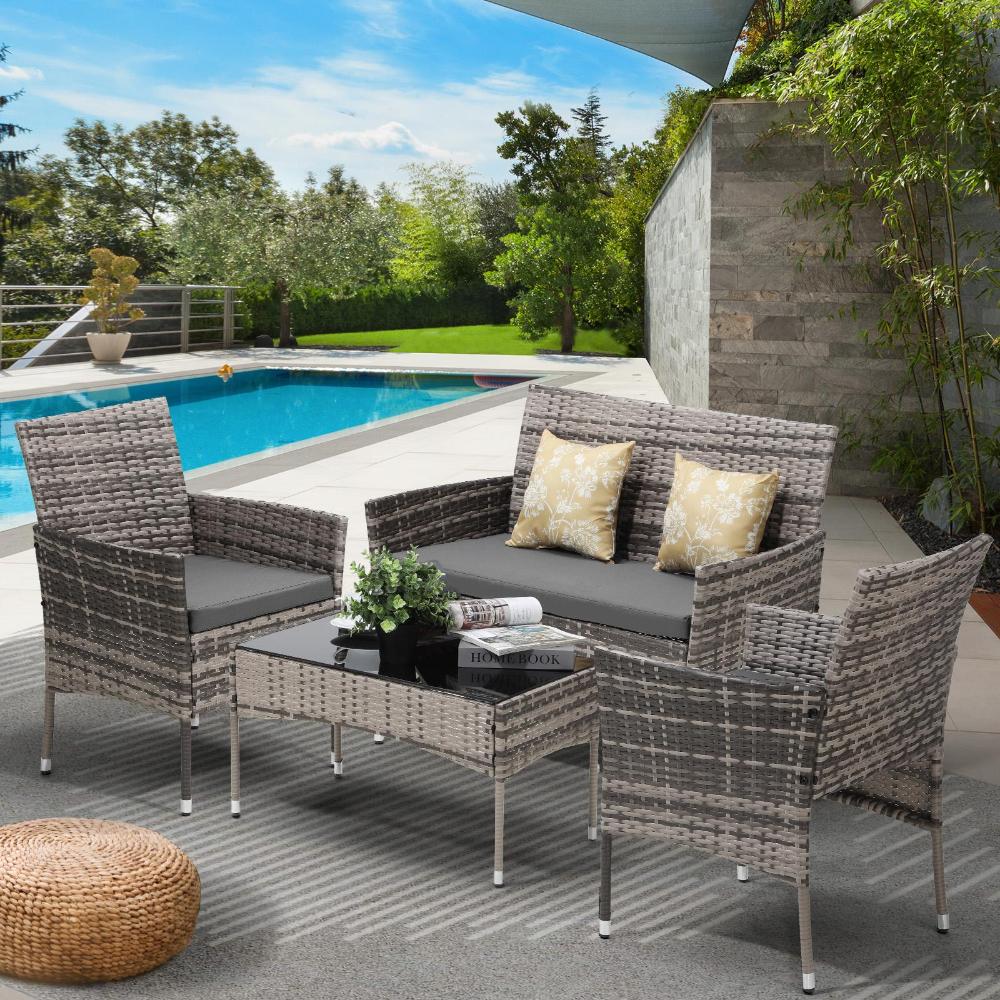 Livsip Outdoor Furniture 4-Piece Lounge Setting Chairs Table Wicker Set Patio-Outdoor Patio Sets-PEROZ Accessories