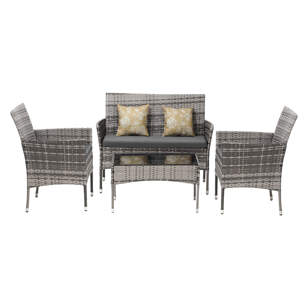 Livsip Outdoor Furniture 4-Piece Lounge Setting Chairs Table Wicker Set Patio-Outdoor Patio Sets-PEROZ Accessories