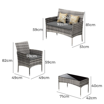 Livsip Outdoor Furniture 4-Piece Lounge Setting Chairs Table Wicker Set Patio-Outdoor Patio Sets-PEROZ Accessories