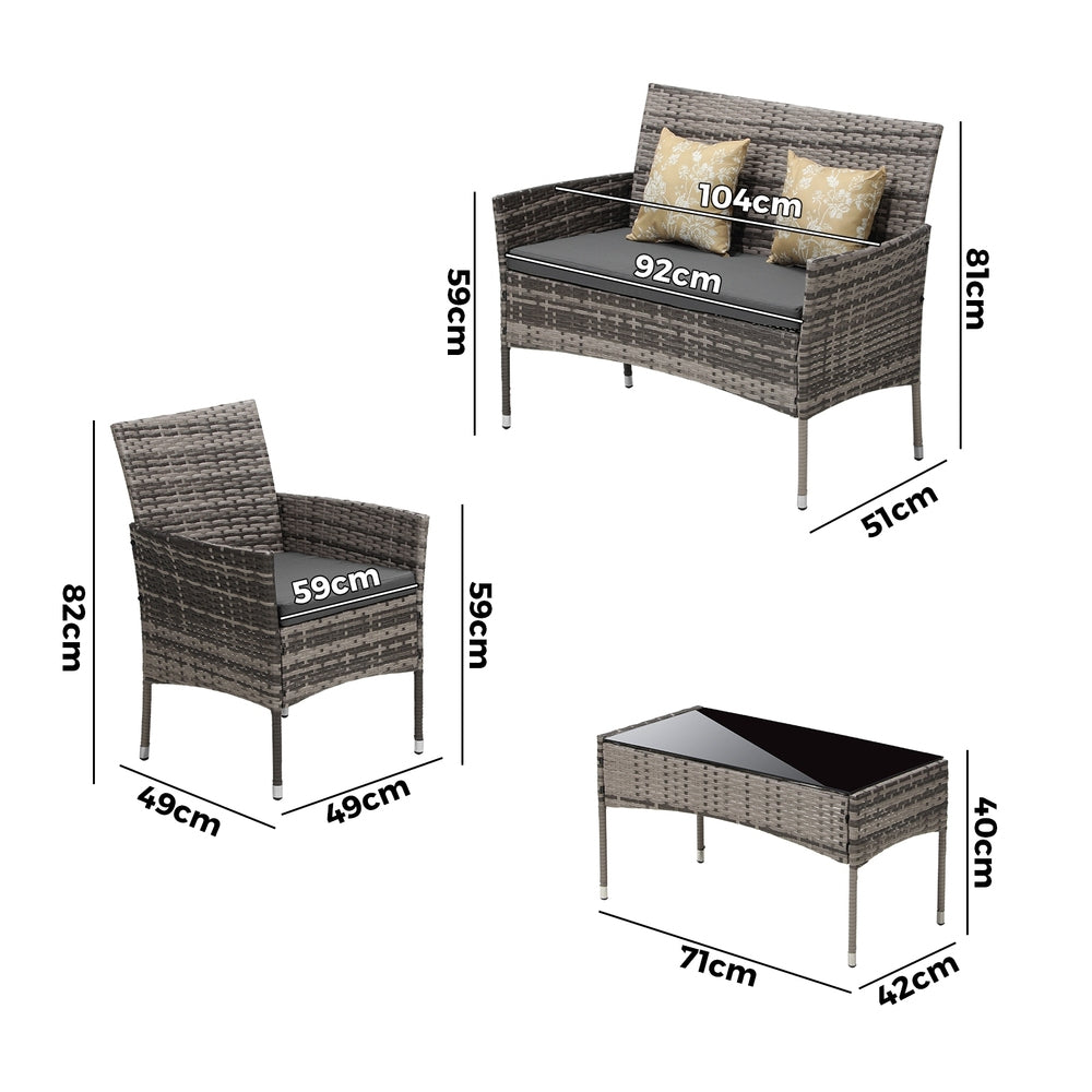 Livsip Outdoor Furniture 4-Piece Lounge Setting Chairs Table Wicker Set Patio-Outdoor Patio Sets-PEROZ Accessories