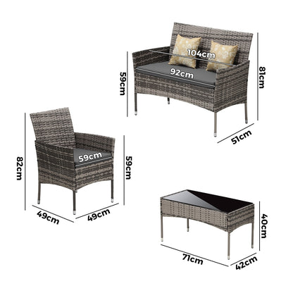 Livsip Outdoor Furniture 4-Piece Lounge Setting Chairs Table Wicker Set Patio-Outdoor Patio Sets-PEROZ Accessories