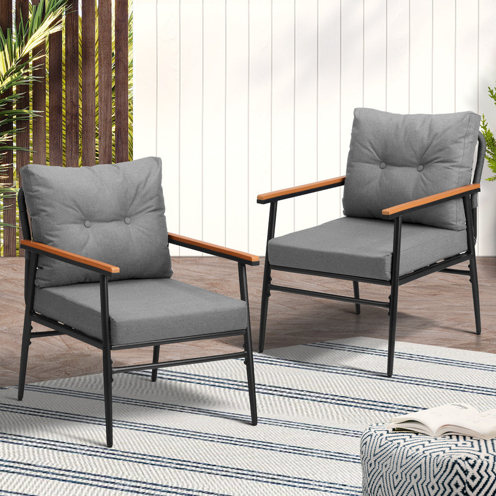 Livsip 2PCS Outdoor Chairs Garden Patio Armchair Black-Outdoor Patio Set-PEROZ Accessories