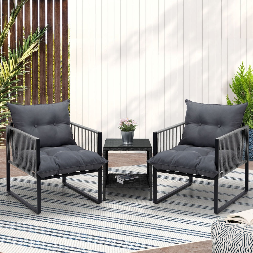 Livsip 3PCS Outdoor Patio Set Wicker Table Chairs with Cushions-Outdoor Patio Set-PEROZ Accessories
