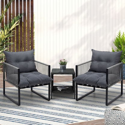 Livsip 3PCS Outdoor Patio Set Wicker Table Chairs with Cushions-Outdoor Patio Set-PEROZ Accessories
