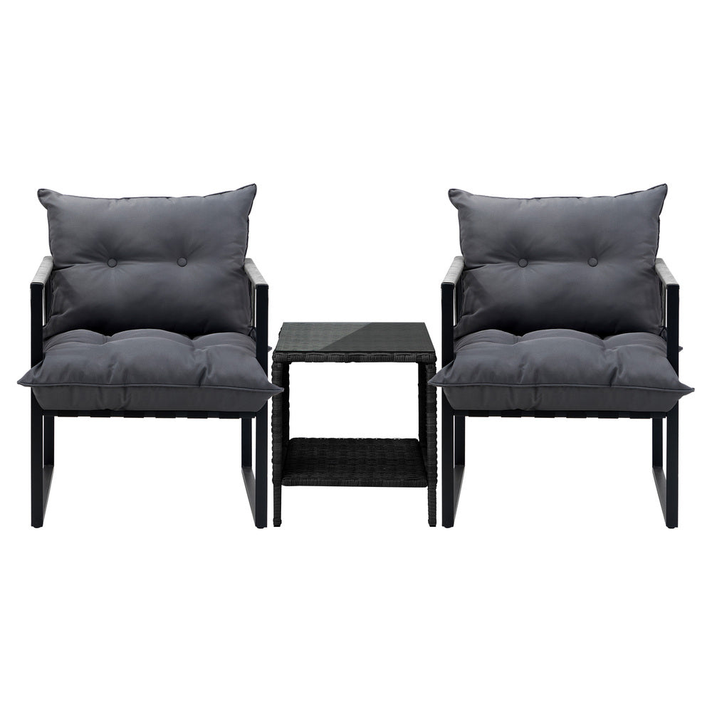 Livsip 3PCS Outdoor Patio Set Wicker Table Chairs with Cushions-Outdoor Patio Set-PEROZ Accessories