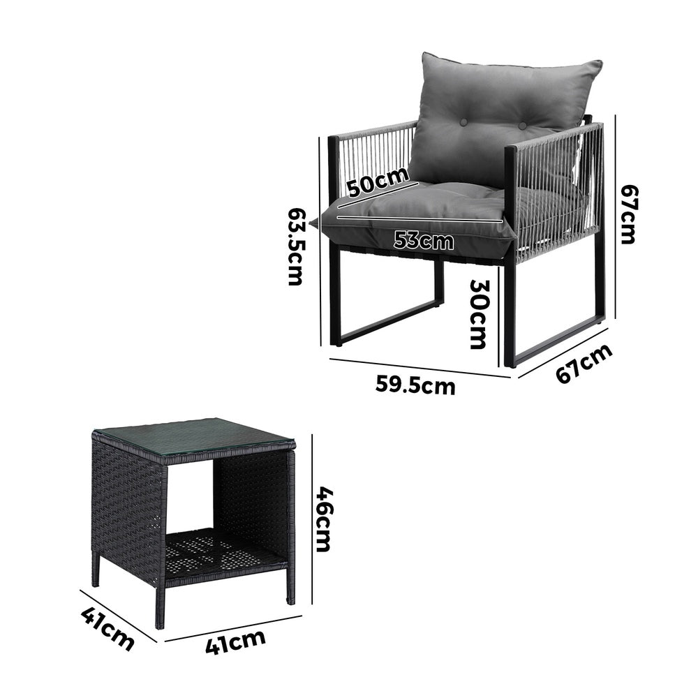 Livsip 3PCS Outdoor Patio Set Wicker Table Chairs with Cushions-Outdoor Patio Set-PEROZ Accessories