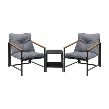 Livsip 3 Piece Outdoor Patio Set Metal Chairs Rattan Table-Outdoor Patio Set-PEROZ Accessories