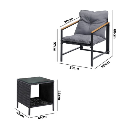 Livsip 3 Piece Outdoor Patio Set Metal Chairs Rattan Table-Outdoor Patio Set-PEROZ Accessories