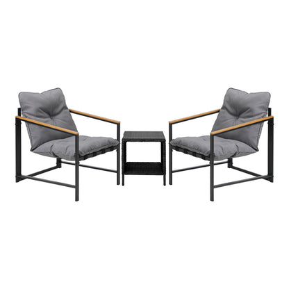 Livsip 3 Piece Outdoor Patio Set Metal Chairs Rattan Table-Outdoor Patio Set-PEROZ Accessories