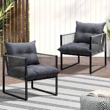 Livsip 2PCS Outdoor Patio Chairs Garden Sofa Set PE Wicker Grey-Outdoor Patio Set-PEROZ Accessories