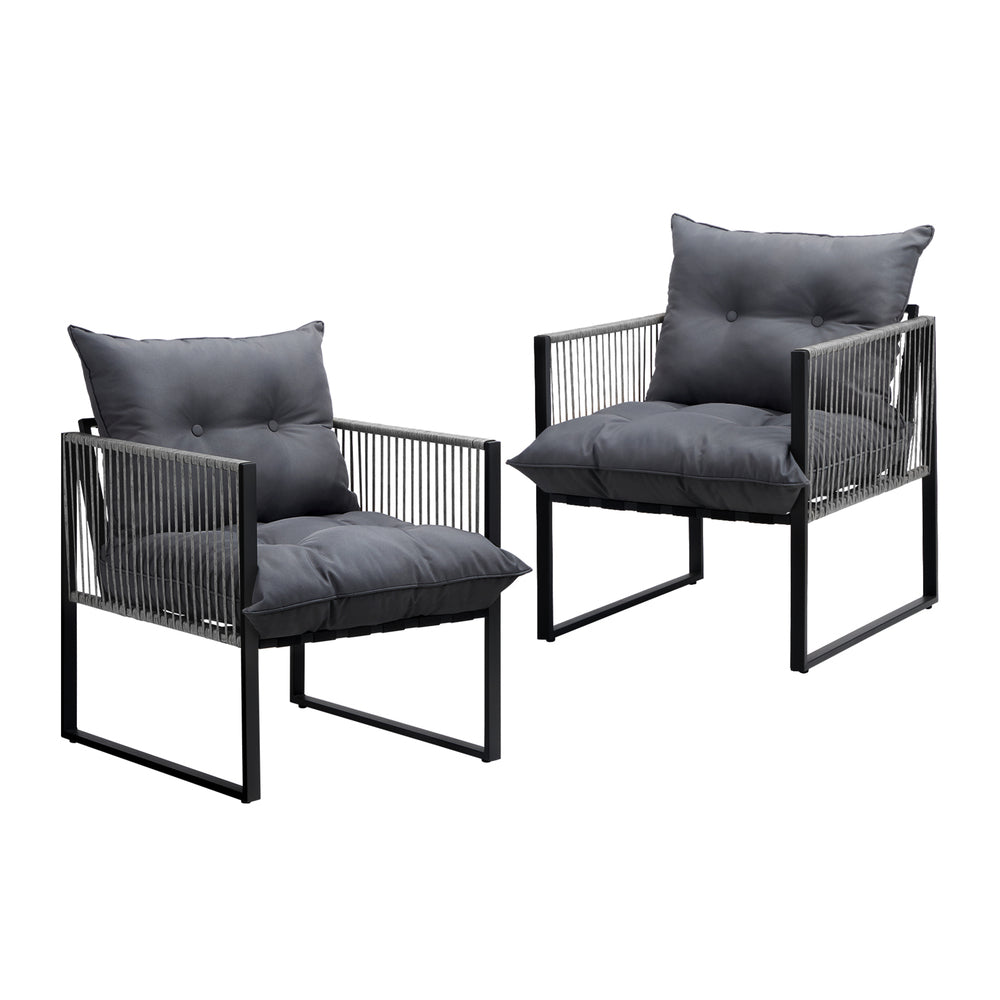 Livsip 2PCS Outdoor Patio Chairs Garden Sofa Set PE Wicker Grey-Outdoor Patio Set-PEROZ Accessories