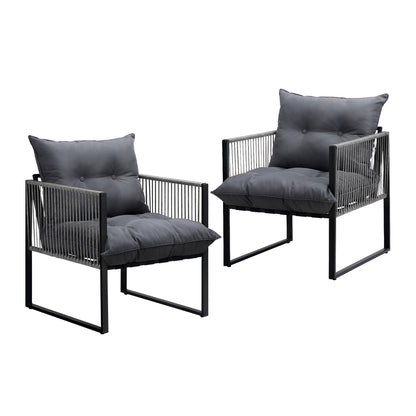Livsip 2PCS Outdoor Patio Chairs Garden Sofa Set PE Wicker Grey-Outdoor Patio Set-PEROZ Accessories