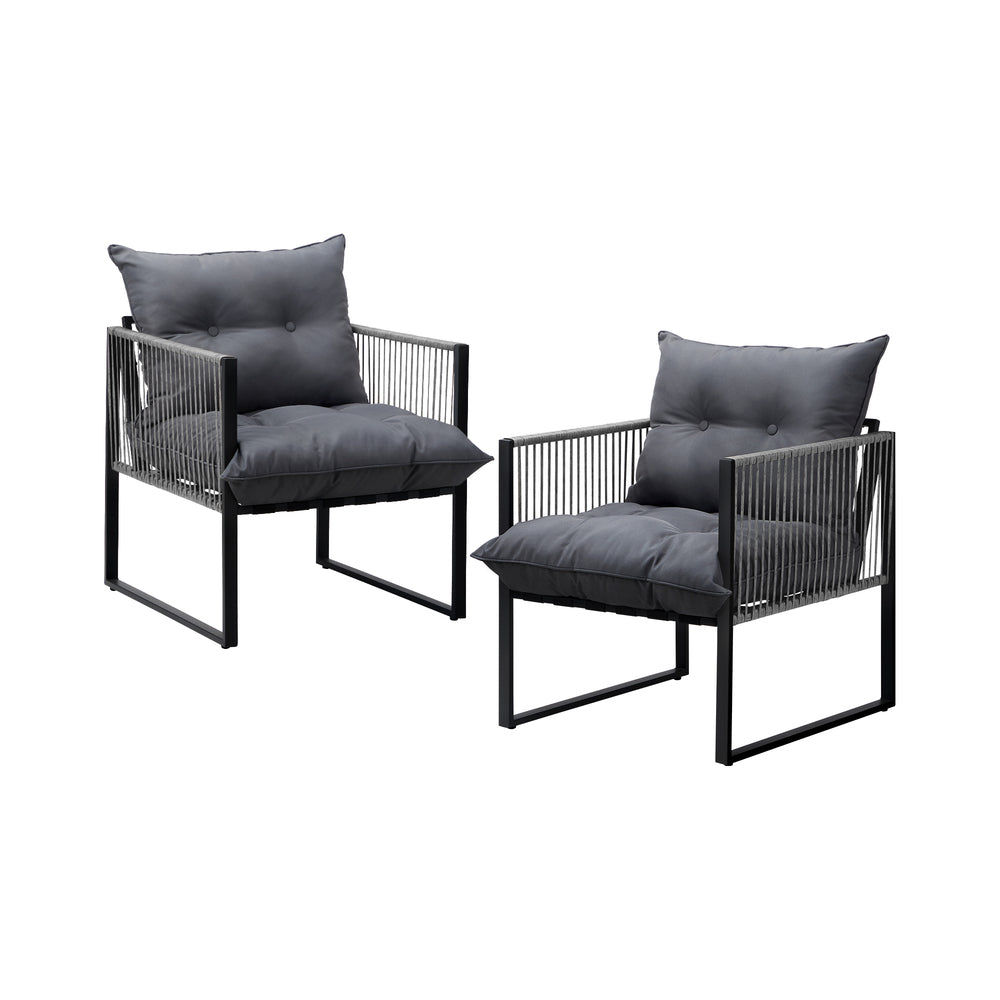 Livsip 2PCS Outdoor Patio Chairs Garden Sofa Set PE Wicker Grey-Outdoor Patio Set-PEROZ Accessories