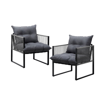 Livsip 2PCS Outdoor Patio Chairs Garden Sofa Set PE Wicker Grey-Outdoor Patio Set-PEROZ Accessories
