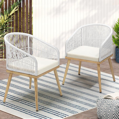 Livsip Outdoor Armchair X2 with Rope and Padded Seat Beige-Outdoor Patio Sets-PEROZ Accessories