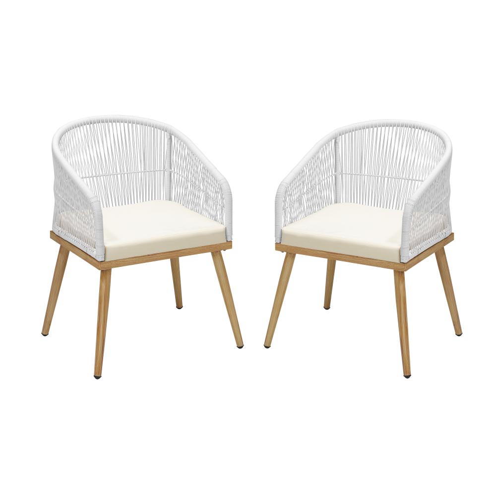 Livsip Outdoor Armchair X2 with Rope and Padded Seat Beige-Outdoor Patio Sets-PEROZ Accessories