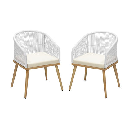 Livsip Outdoor Armchair X2 with Rope and Padded Seat Beige-Outdoor Patio Sets-PEROZ Accessories