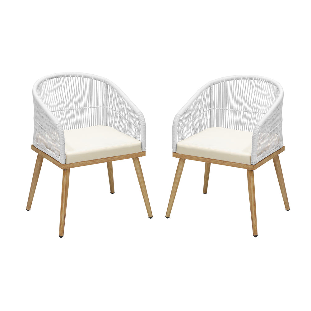 Livsip Outdoor Armchair X2 with Rope and Padded Seat Beige-Outdoor Patio Sets-PEROZ Accessories