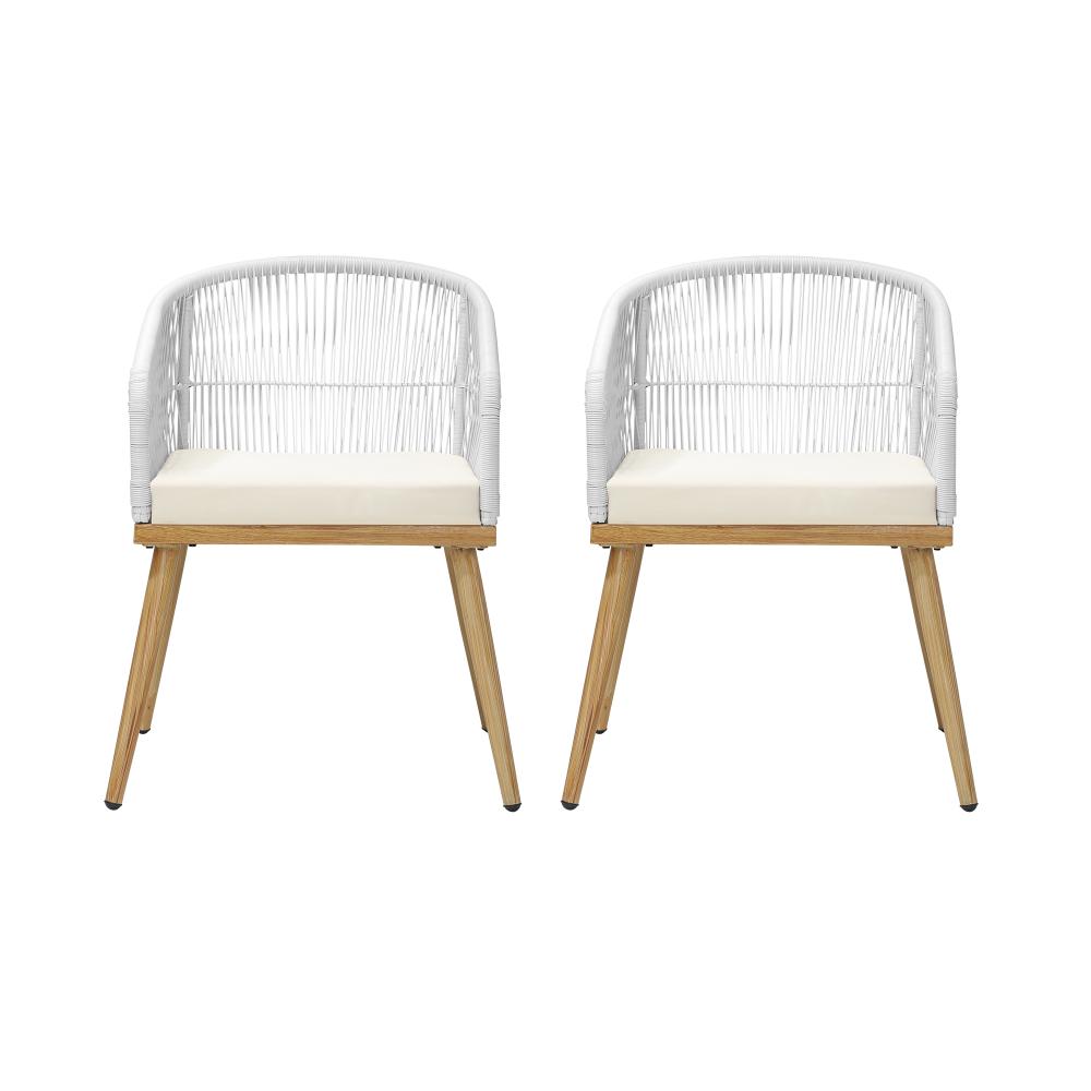 Livsip Outdoor Armchair X2 with Rope and Padded Seat Beige-Outdoor Patio Sets-PEROZ Accessories