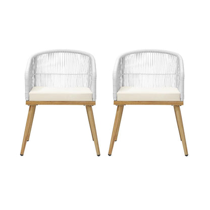 Livsip Outdoor Armchair X2 with Rope and Padded Seat Beige-Outdoor Patio Sets-PEROZ Accessories
