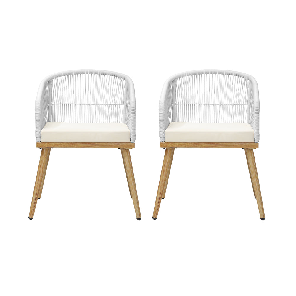 Livsip Outdoor Armchair X2 with Rope and Padded Seat Beige-Outdoor Patio Sets-PEROZ Accessories