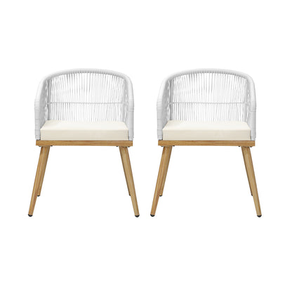 Livsip Outdoor Armchair X2 with Rope and Padded Seat Beige-Outdoor Patio Sets-PEROZ Accessories