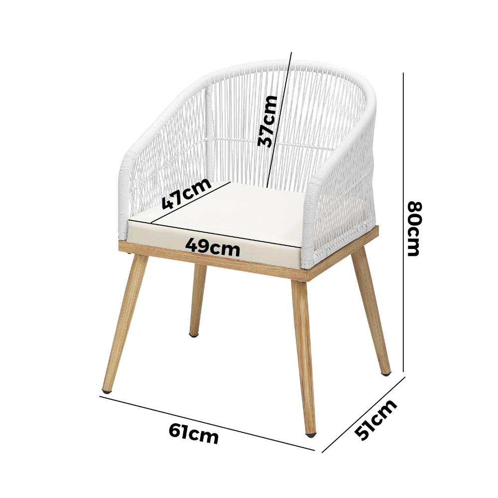 Livsip Outdoor Armchair X2 with Rope and Padded Seat Beige-Outdoor Patio Sets-PEROZ Accessories