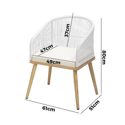 Livsip Outdoor Armchair X2 with Rope and Padded Seat Beige-Outdoor Patio Sets-PEROZ Accessories