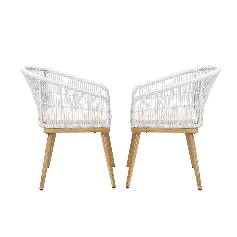 Livsip Outdoor Armchair X2 with Rope and Padded Seat Beige-Outdoor Patio Sets-PEROZ Accessories