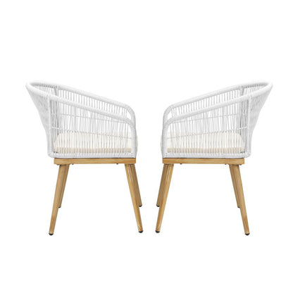 Livsip Outdoor Armchair X2 with Rope and Padded Seat Beige-Outdoor Patio Sets-PEROZ Accessories