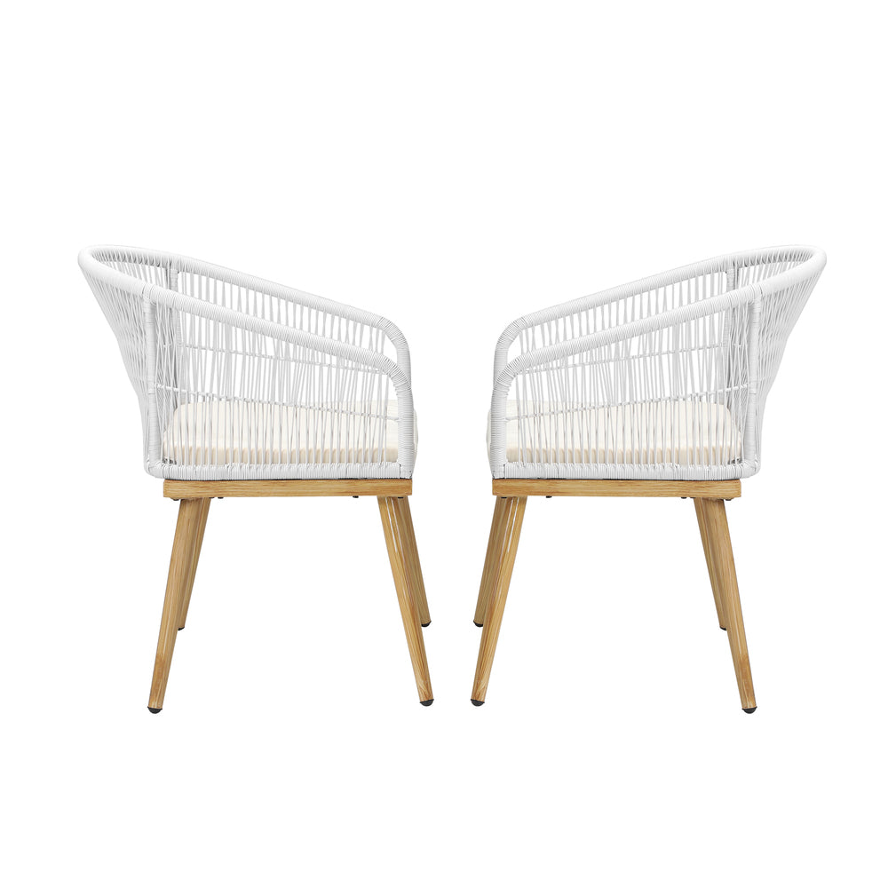 Livsip Outdoor Armchair X2 with Rope and Padded Seat Beige-Outdoor Patio Sets-PEROZ Accessories