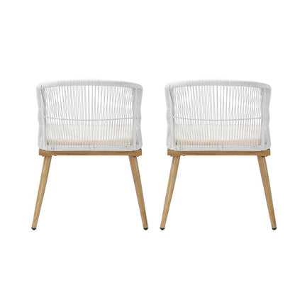 Livsip Outdoor Armchair X2 with Rope and Padded Seat Beige-Outdoor Patio Sets-PEROZ Accessories