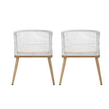 Livsip Outdoor Armchair X2 with Rope and Padded Seat Beige-Outdoor Patio Sets-PEROZ Accessories
