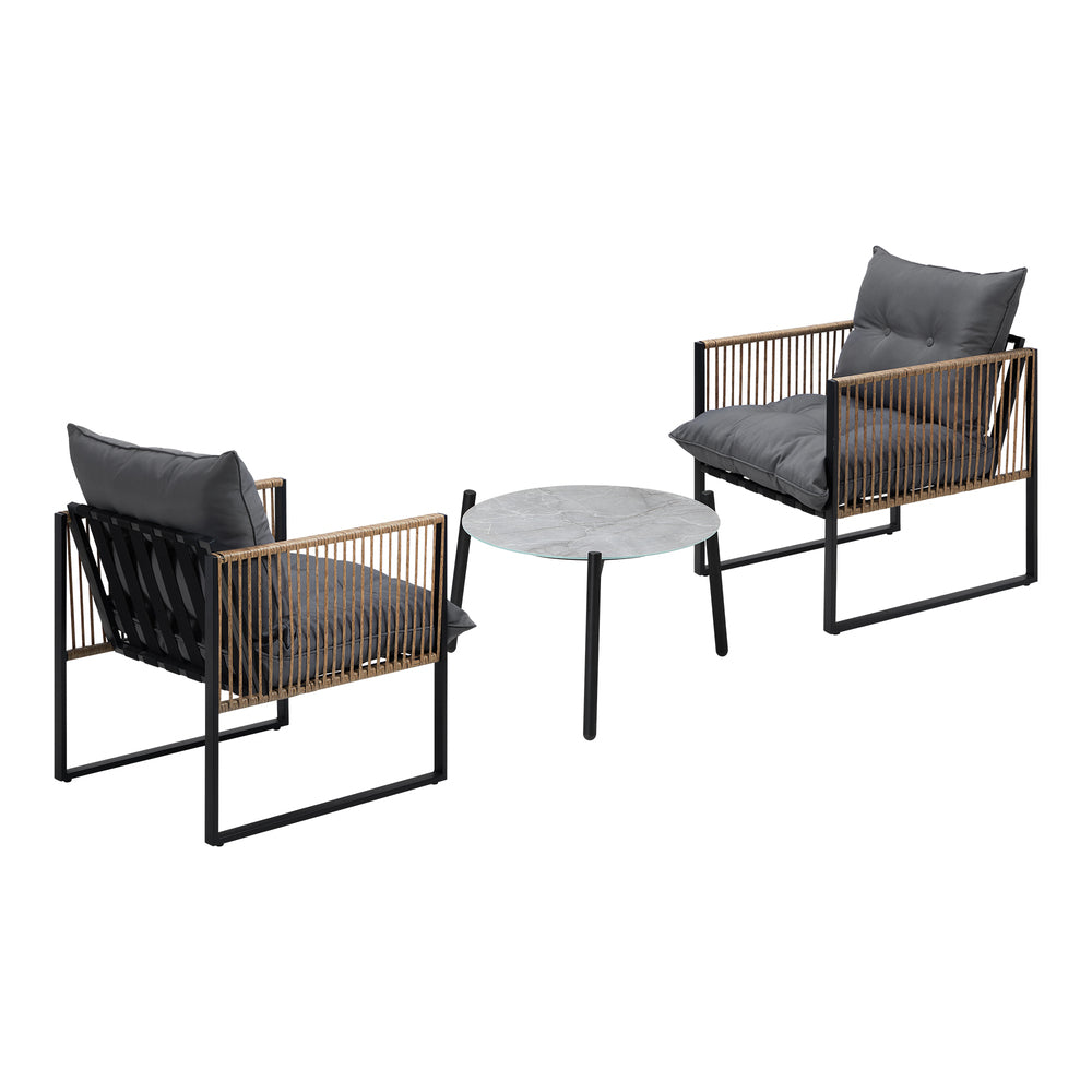 Livsip 3PCS Outdoor Patio Set Grey 50cm Coffee Table Rattan Chairs-Outdoor Patio Set-PEROZ Accessories