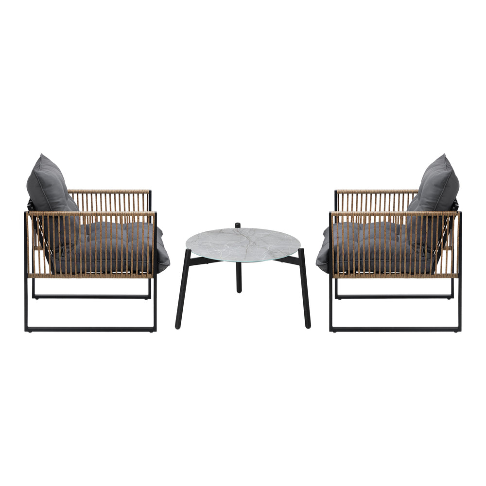 Livsip 3PCS Outdoor Patio Set Grey 50cm Coffee Table Rattan Chairs-Outdoor Patio Set-PEROZ Accessories