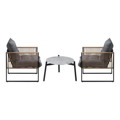 Livsip 3PCS Outdoor Patio Set Grey 50cm Coffee Table Rattan Chairs-Outdoor Patio Set-PEROZ Accessories
