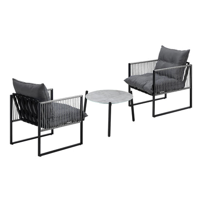 Livsip 3PCS Outdoor Patio Set 50cm Grey Table Cushioned Armchairs-Outdoor Patio Set-PEROZ Accessories