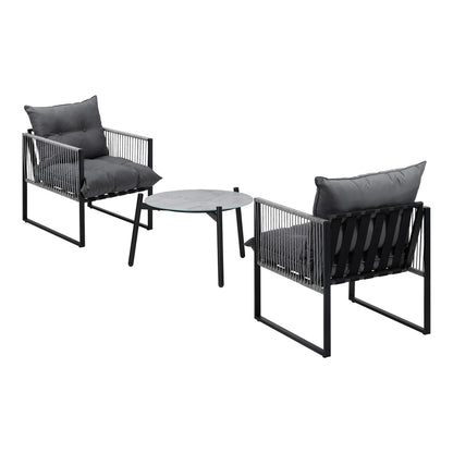 Livsip 3PCS Outdoor Patio Set 50cm Grey Table Cushioned Armchairs-Outdoor Patio Set-PEROZ Accessories