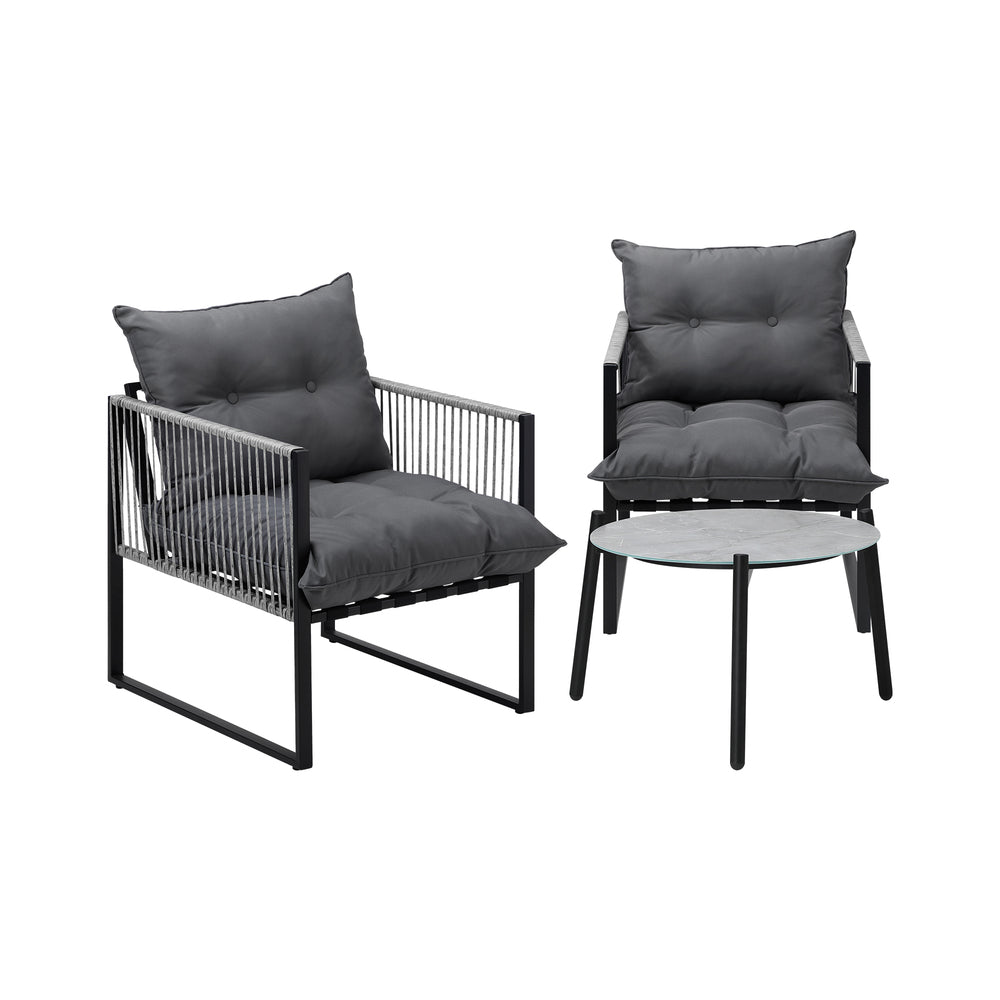 Livsip 3PCS Outdoor Patio Set 50cm Grey Table Cushioned Armchairs-Outdoor Patio Set-PEROZ Accessories