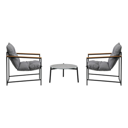 Livsip 3PC Outdoor Patio Furniture Set 50CM Round Grey Marble Table-Outdoor Patio Set-PEROZ Accessories