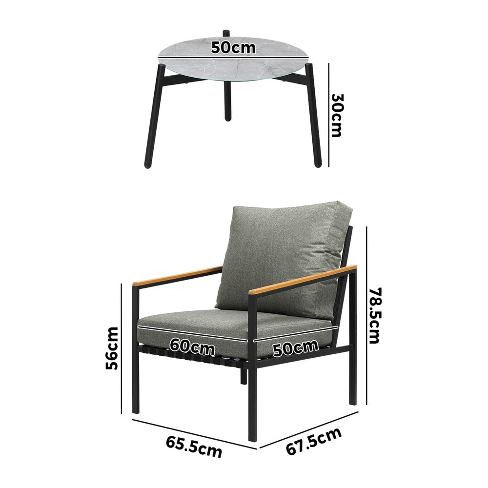 Livsip 3PCS Outdoor Patio Lounge Set Grey 50cm Coffee Table Sofa Chairs-Outdoor Patio Set-PEROZ Accessories