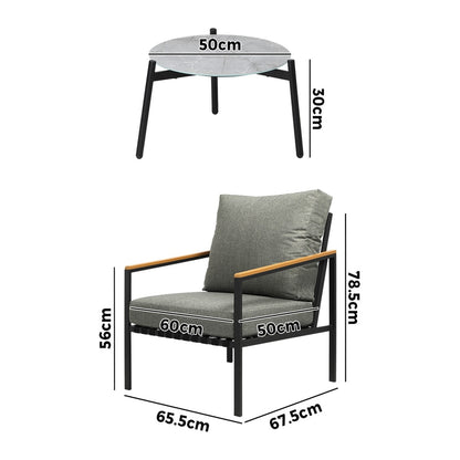 Livsip 3PCS Outdoor Patio Lounge Set Grey 50cm Coffee Table Sofa Chairs-Outdoor Patio Set-PEROZ Accessories