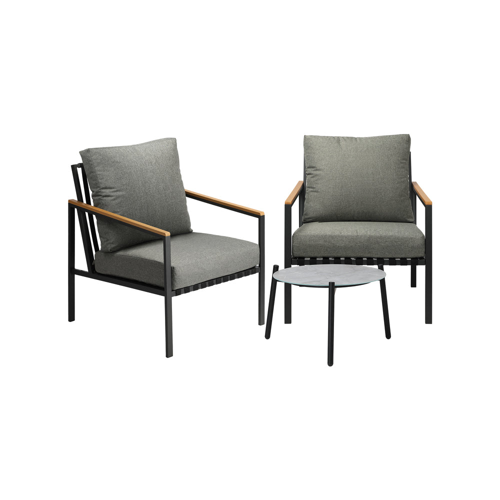Livsip 3PCS Outdoor Patio Lounge Set Grey 50cm Coffee Table Sofa Chairs-Outdoor Patio Set-PEROZ Accessories